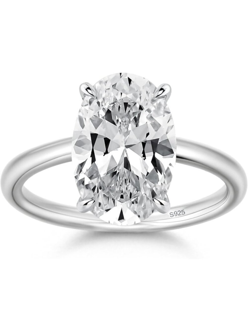 Stunning 3.5 Carat Elongated Oval Cut Engagement Ring, 925 Sterling Silver